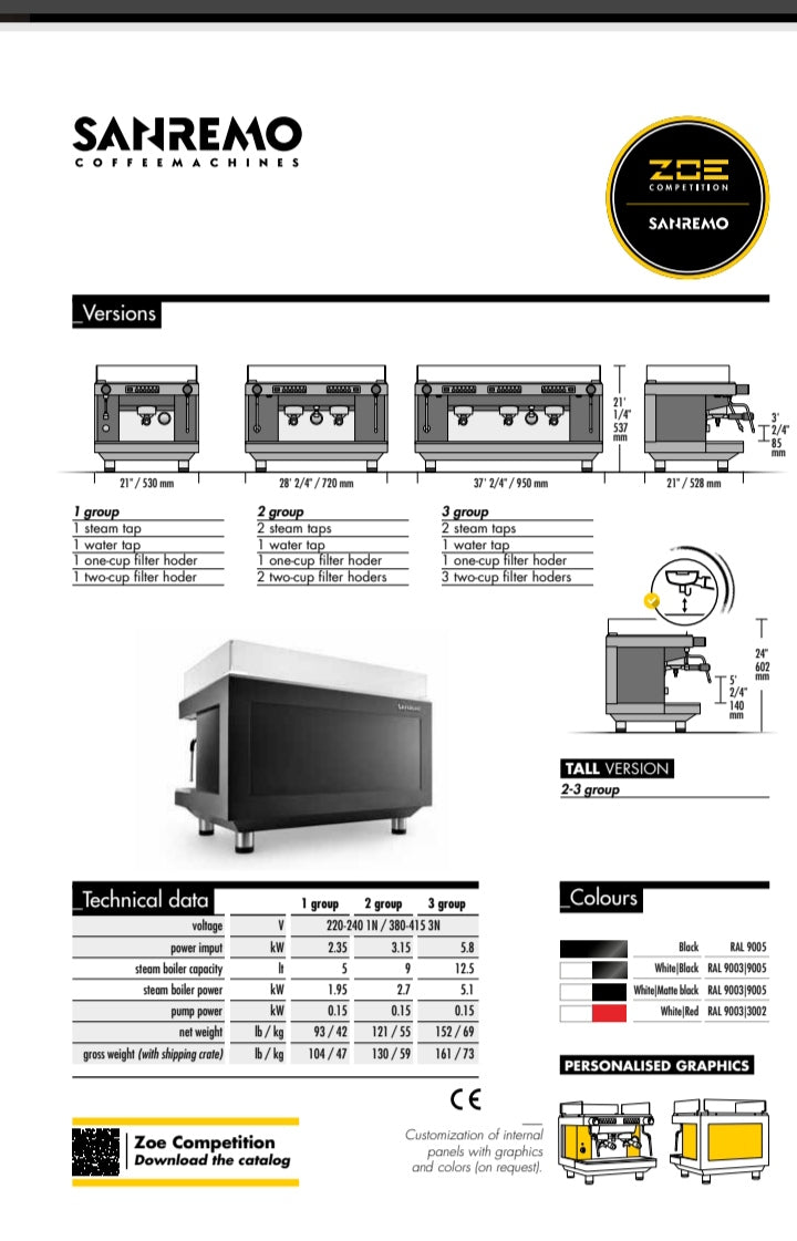 Espresso coffee machine 濃縮咖啡機(SANREMO ZOE COMPETITION)